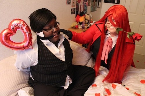Valentine’s Day Couples Contest Entry: Midnight Pursona &#038; Innocently Creating are cosplaying as William T Spears &#038; Grell Sutcliff (Kuroshitsuji)