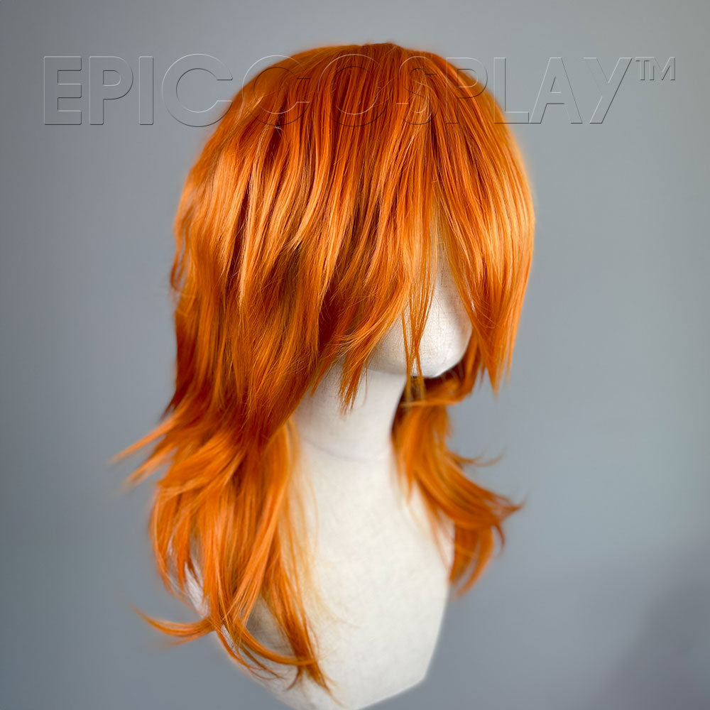 Yuehong Perruque Longue Vague Orange Rouge Bouclé Princesse - Cheveux Synthétiques Cosplay