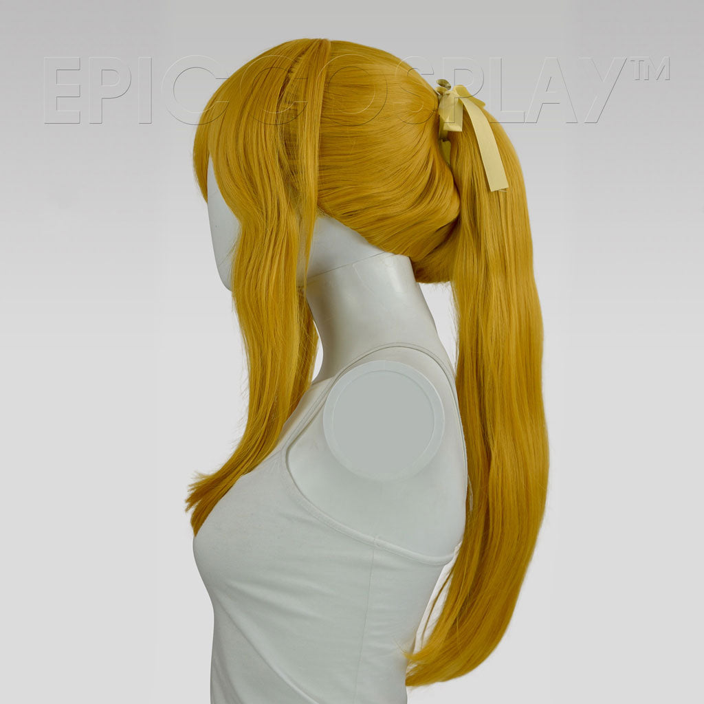 35cm Yellow Gradient Orange Fiber Silk Wig With Hairpin Ponytail Rose Mesh  Cos Wig Set